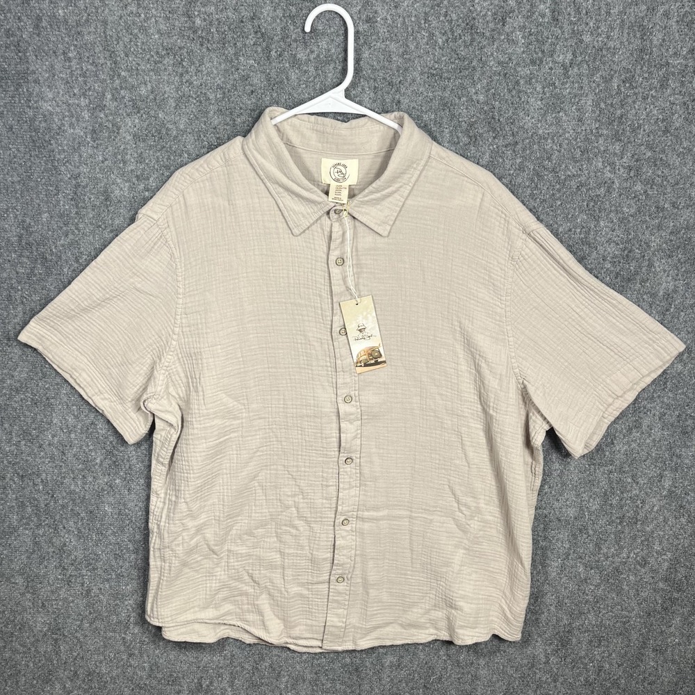 Panama Jack Shirt Men 2XL Beige Vintage Camp Collar Button Up Short Sleeve Shirt